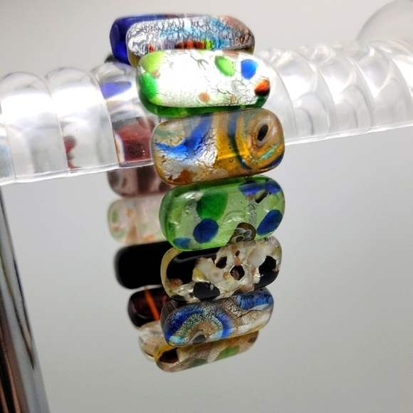 24x12x7mm Vivid Multicolor Millefiori Glass Dichroic Stretch Bracelet #32 - Picture 1 of 9